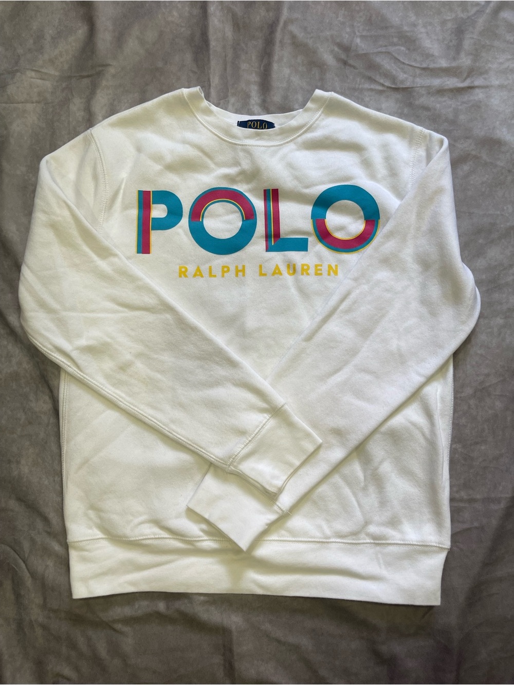 Ralph Lauren White Crewneck with Multicolor POLO Logo